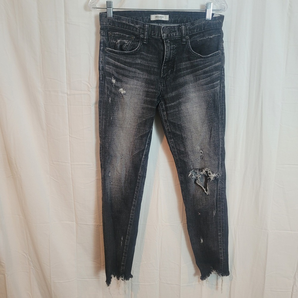 Moussy Vintage Distressed Skinny Jeans Faded Black Raw Hem Womens Size 27 Grunge